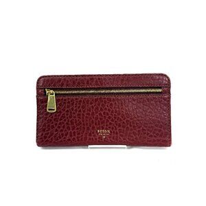 Fossil Preston Flap Clutch Leather Wallet Wine